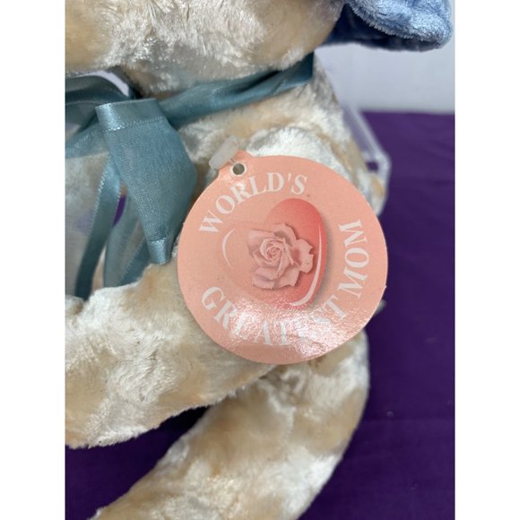 Dan Dee World's Greatest Mom Cream Bear Blue hat and Scarf - Picture 4 of 12